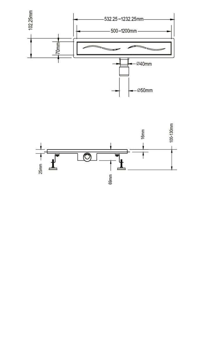 Canalina di scarico doccia in acciaio inox  110 cm x 7 mod. Onda