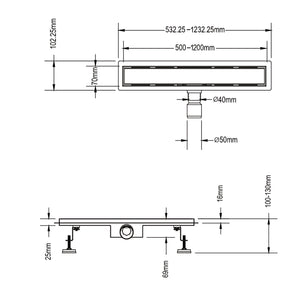 Canalina di scarico doccia in acciaio inox 100 cm x 7 mod. Fill