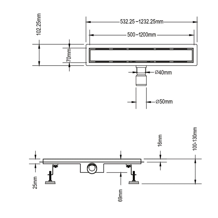 Canalina di scarico doccia in acciaio inox 100 cm x 7 mod. Fill