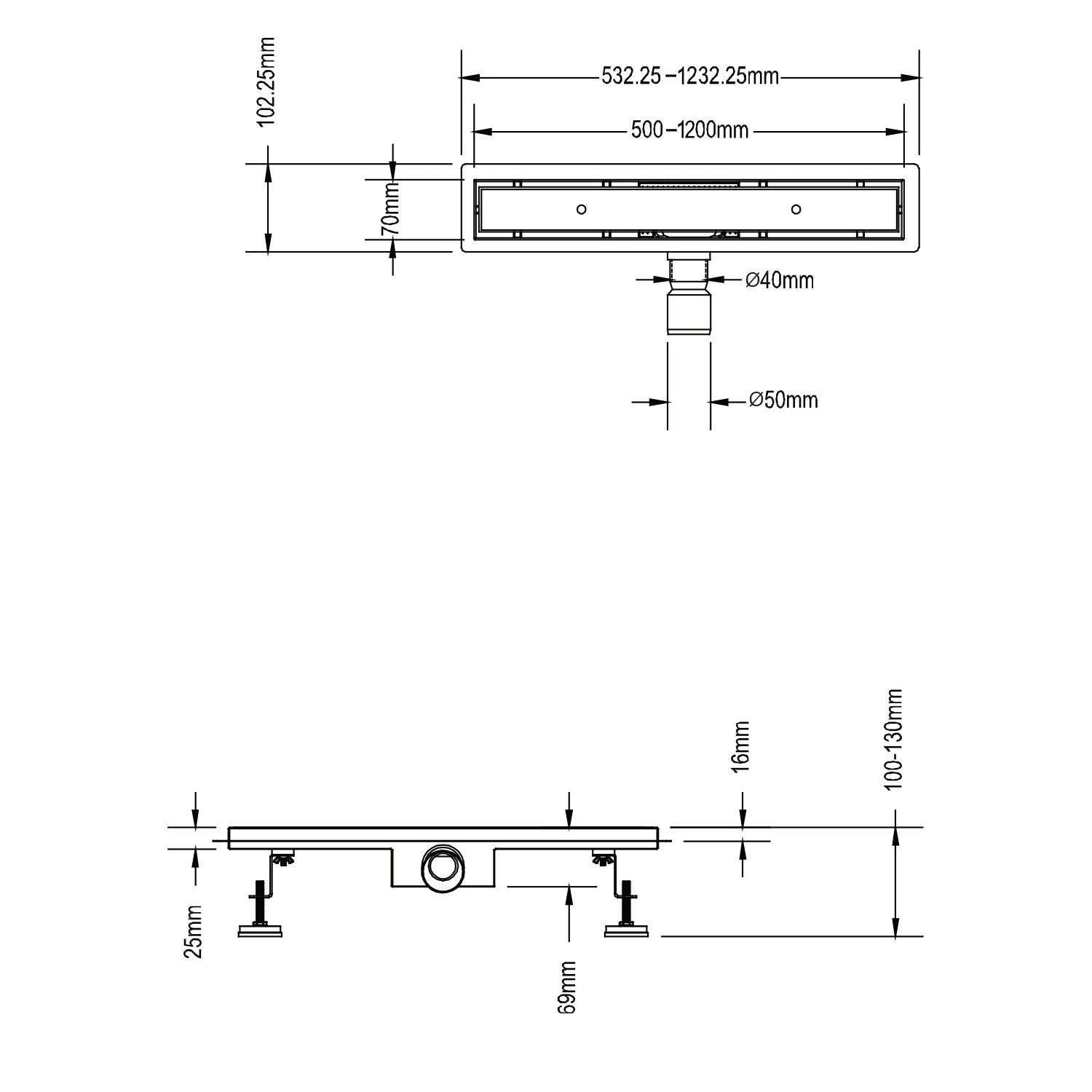 Canalina di scarico doccia in acciaio inox piastrellabile per box doccia 90 cm mod. Tile