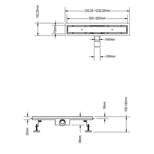 Canalina di scarico doccia in acciaio inox piastrellabile per box doccia 90 cm mod. Tile