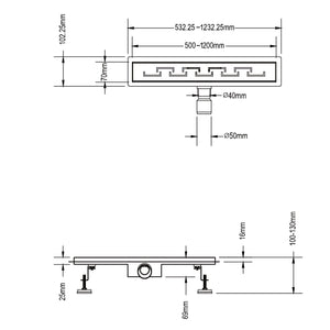 Canalina di scarico doccia in acciaio inox 110 cm mod. Doric