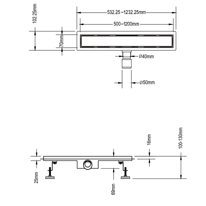 Canalina di scarico doccia in acciaio inox con cover vetro nero 100 cm mod. Glass