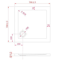 Piatto Doccia Slim 70x70x4 cm Quadrato Acrilico Bordato Antracite Effetto Pietra mod. Flower