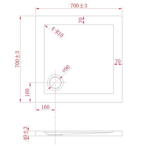 Piatto Doccia Slim 70x70x4 cm Quadrato Acrilico Bordato Antracite Effetto Pietra mod. Flower