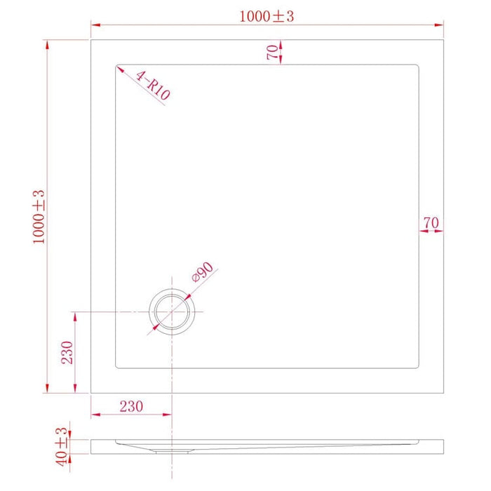 Piatto Doccia Slim 100x100x4 cm Quadrato Acrilico Bordato Antracite Effetto Pietra mod. Flower