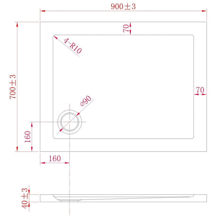 Piatto Doccia Slim 70x90x4 cm Rettangolare Acrilico Bordato Antracite Effetto Pietra mod. Flower