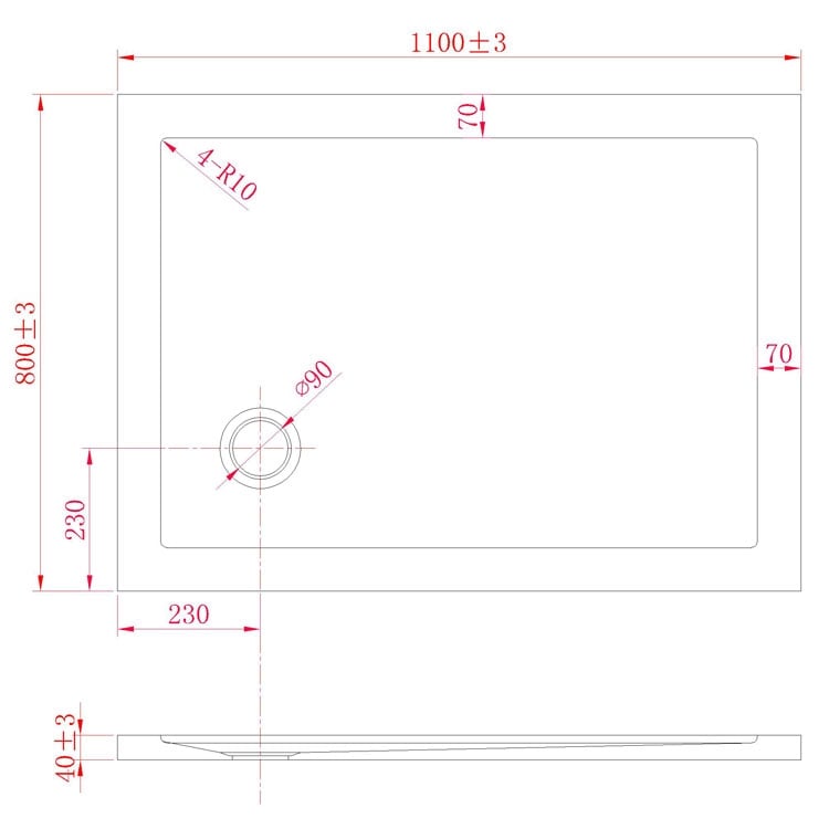 Piatto Doccia Slim 80x110x4 cm Rettangolare Acrilico Bordato Antracite Effetto Pietra mod. Flower