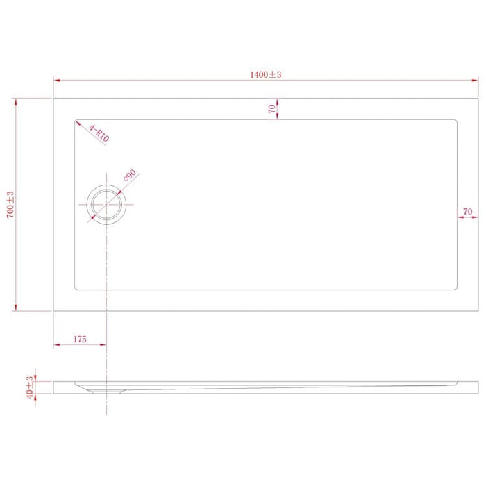 Piatto Doccia Slim 70x140x4 cm Rettangolare Acrilico Bordato Antracite Effetto Pietra mod. Flower