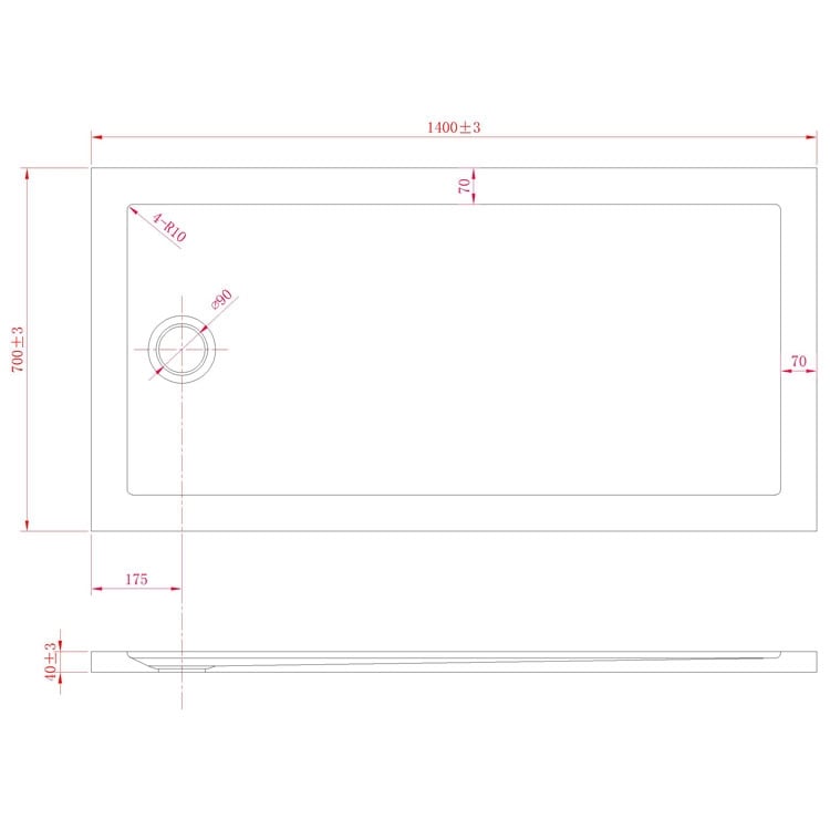 Piatto Doccia Slim 70x140x4 cm Rettangolare Acrilico Bordato Antracite Effetto Pietra mod. Flower