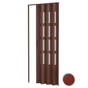 Porta a soffietto da interno in kit con vetri in PVC Mogano 82x210 cm mod. Sonia