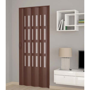 Porta a soffietto da interno in kit con vetri in PVC Noce 82x220 cm mod. Sonia