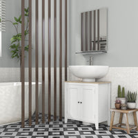 Mobile Sottolavabo Bagno a U con Ripiano Regolabile Interno 60x30x60 cm in MDF Bianco e Legno