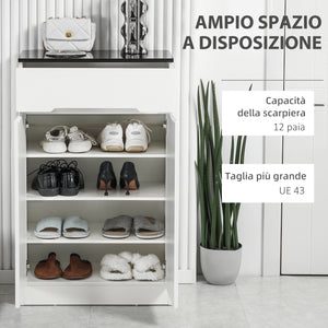 Scarpiera Slim 12 Paia di Scarpe 60x32x100 cm 3 Ripiani Regolabili e Cassetto in Truciolato Bianco