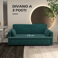 Divano 3 Posti 178x82x85 cm in Velluto Verde Scuro