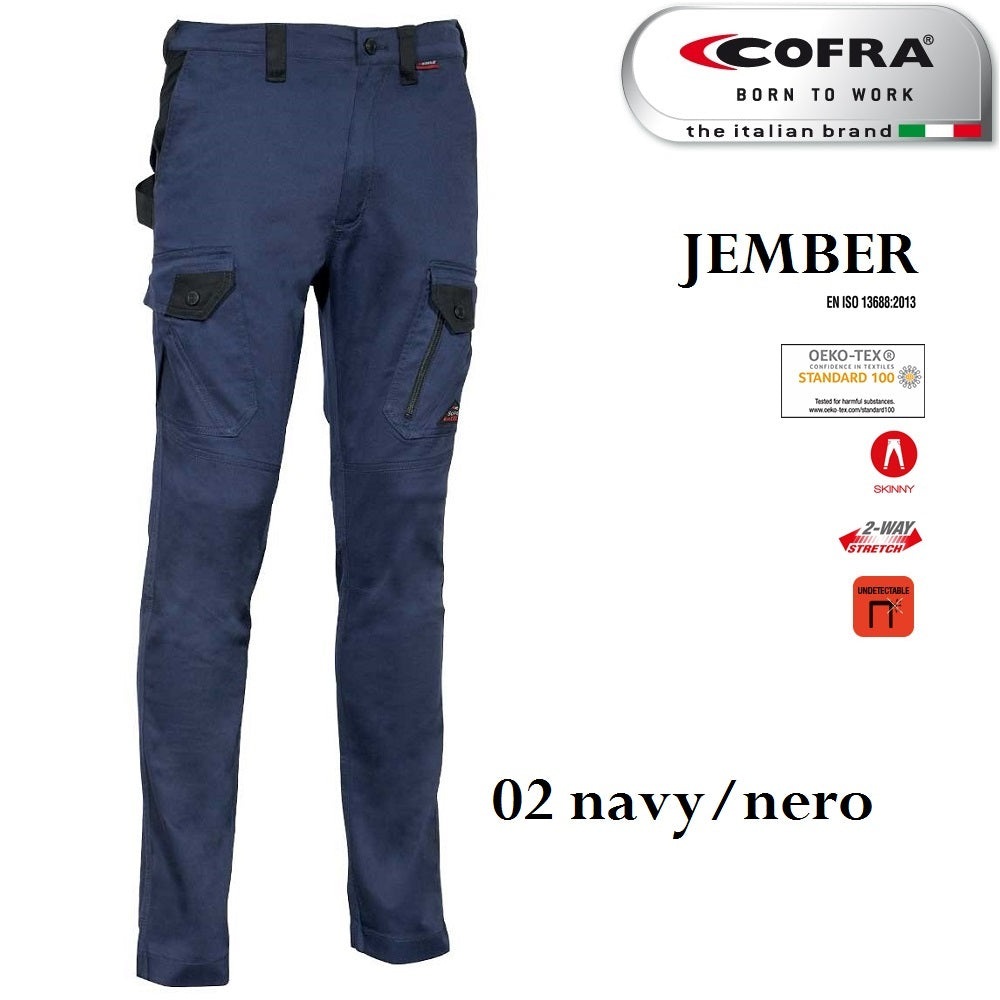 Pantalone da lavoro skinny con tasche laterali jember colore navy/nero - cofra taglia 60, confezione 1