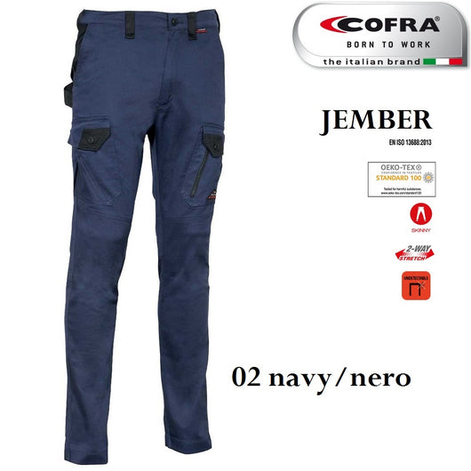 Pantalone da lavoro skinny con tasche laterali jember colore navy/nero - cofra taglia 58, confezione 1