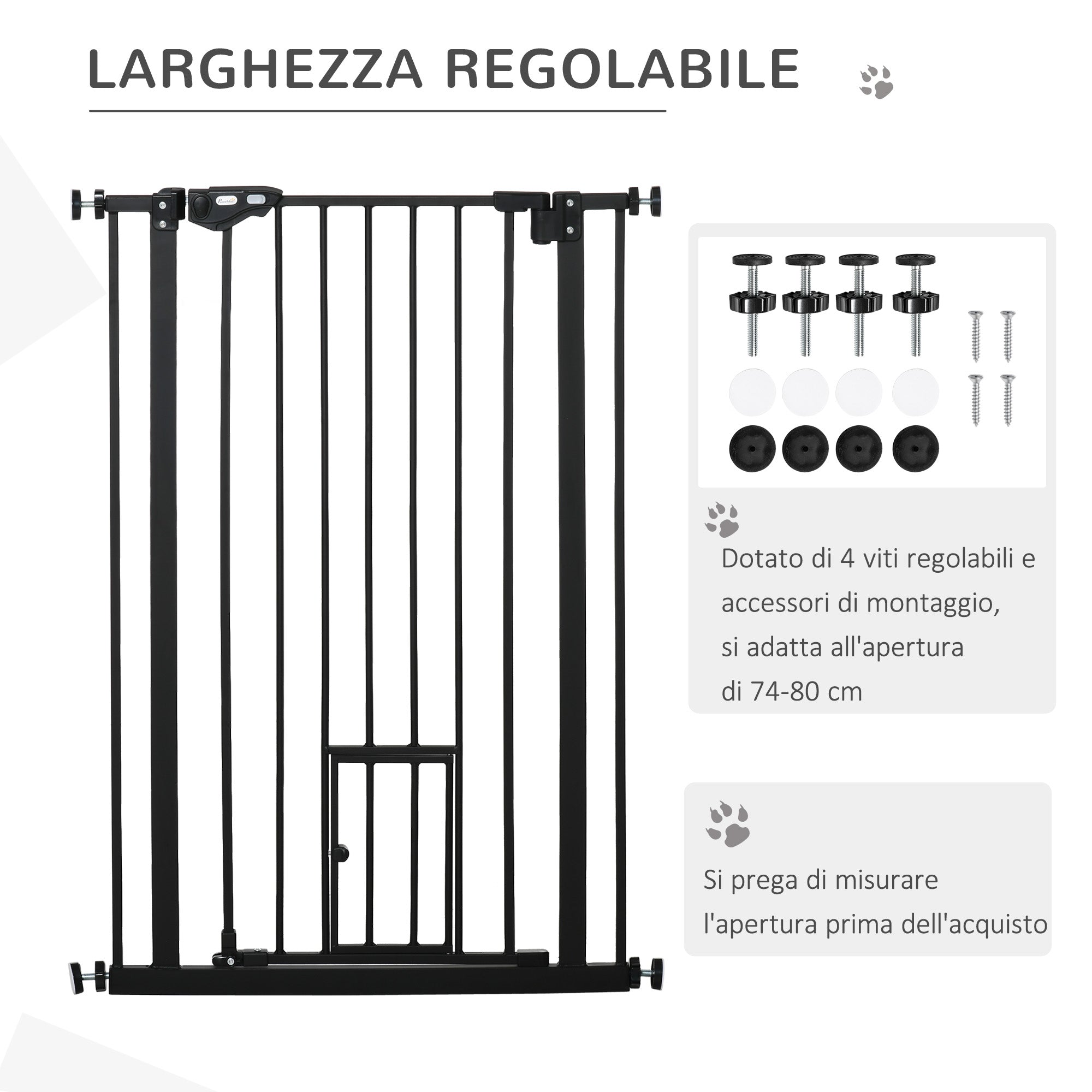 Cancelletto di Sicurezza Alto con Porta Piccola e Chiusura Automatica 74-80x104 cm Nero