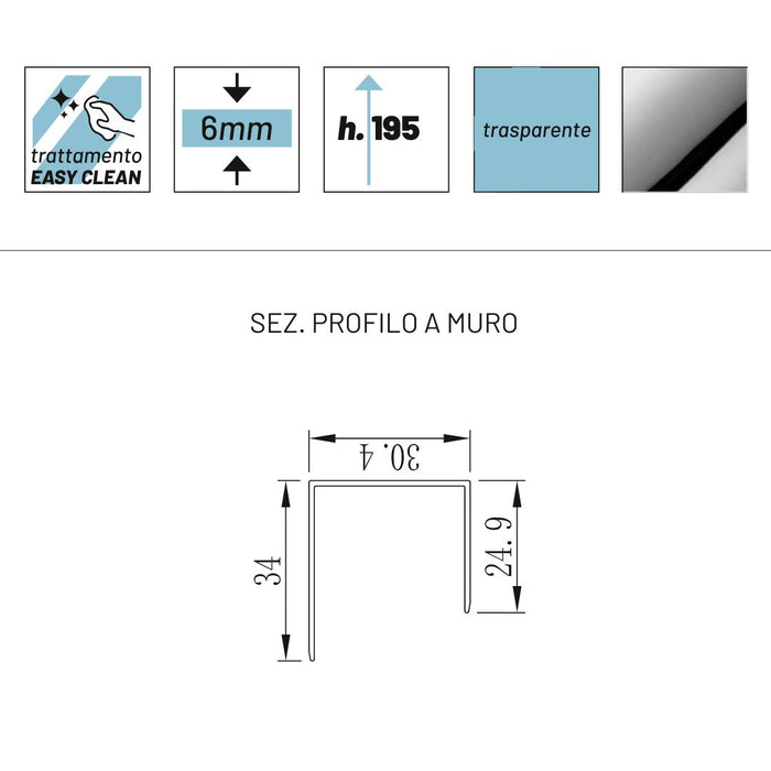 Ix box shower lato fisso calla lf116 cristallo 6 millimetri chrome *** misure 67-69xh195cm trasparente, confezione 1