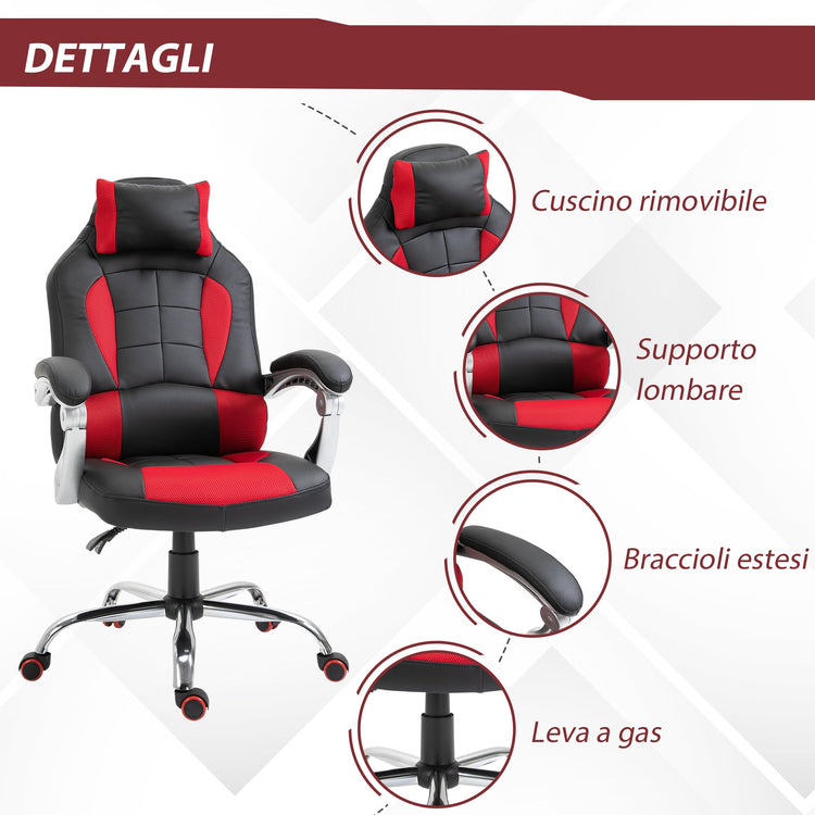 Sedia da Gaming Ergonomica 67x69x118-127 cm in Similpelle Rosso e Nero