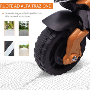 Moto Elettrica per Bambini 6V con Fari e Clacson Arancio