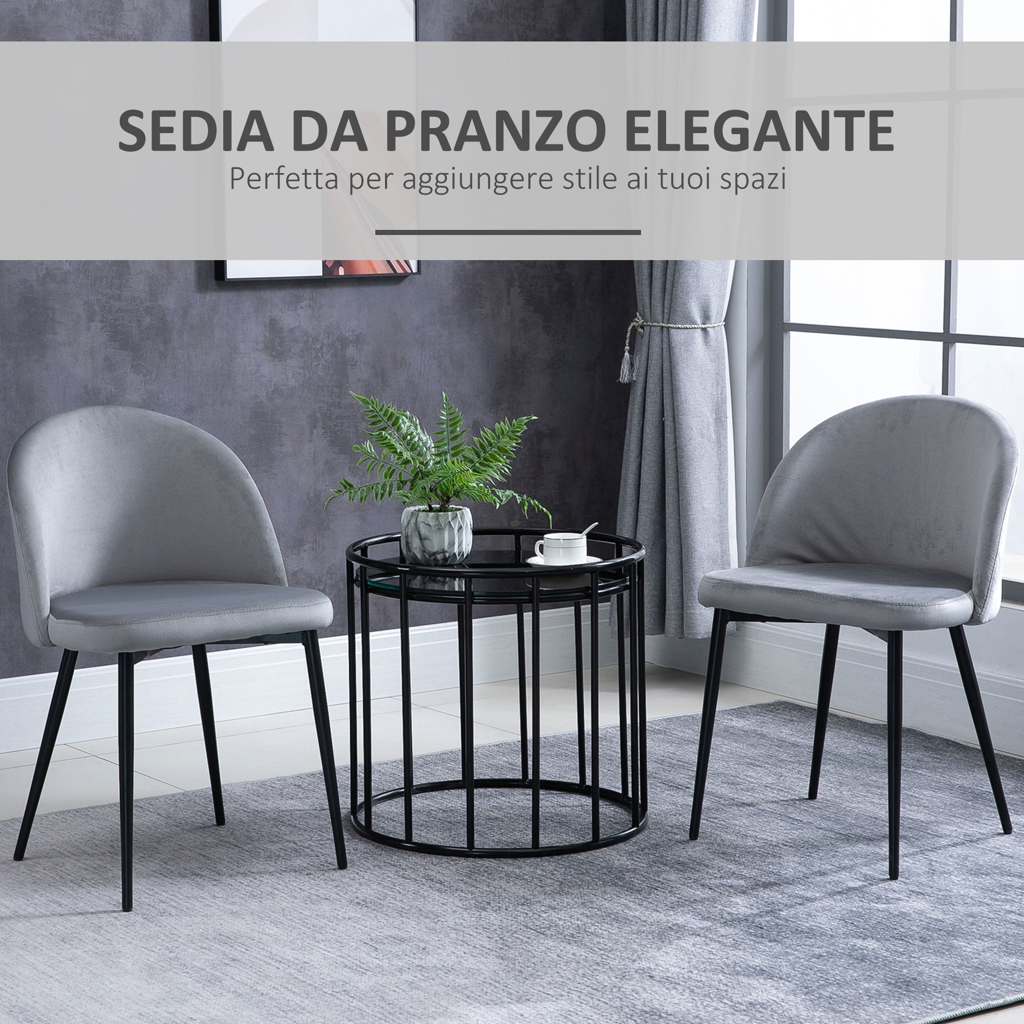 Set 2 Sedie Imbottite 49x50x77 cm in Velluto Grigio