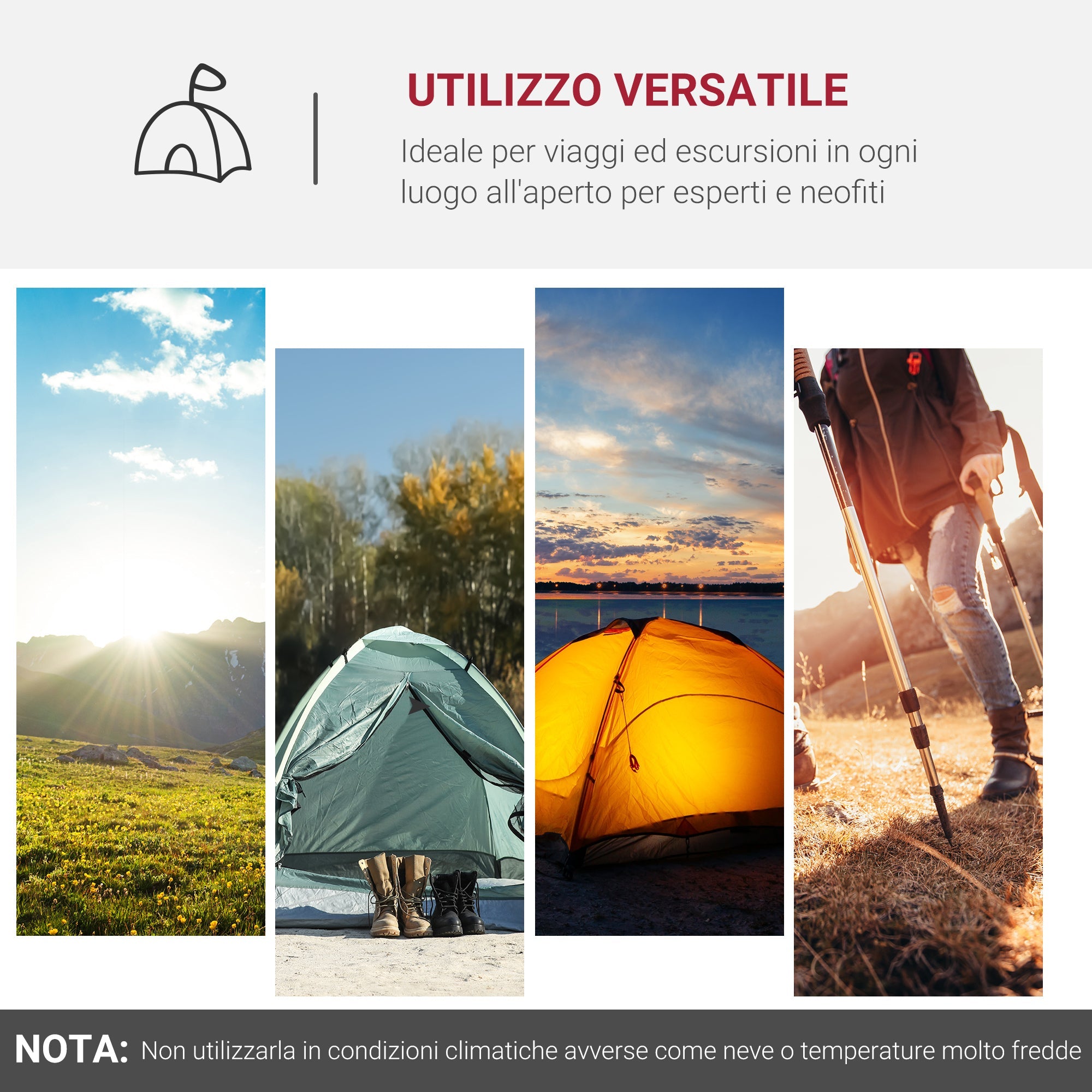 Tenda da Campeggio 2 Posti 426x206x154 cm con Vestibolo e Porte con Cerniera Grigio