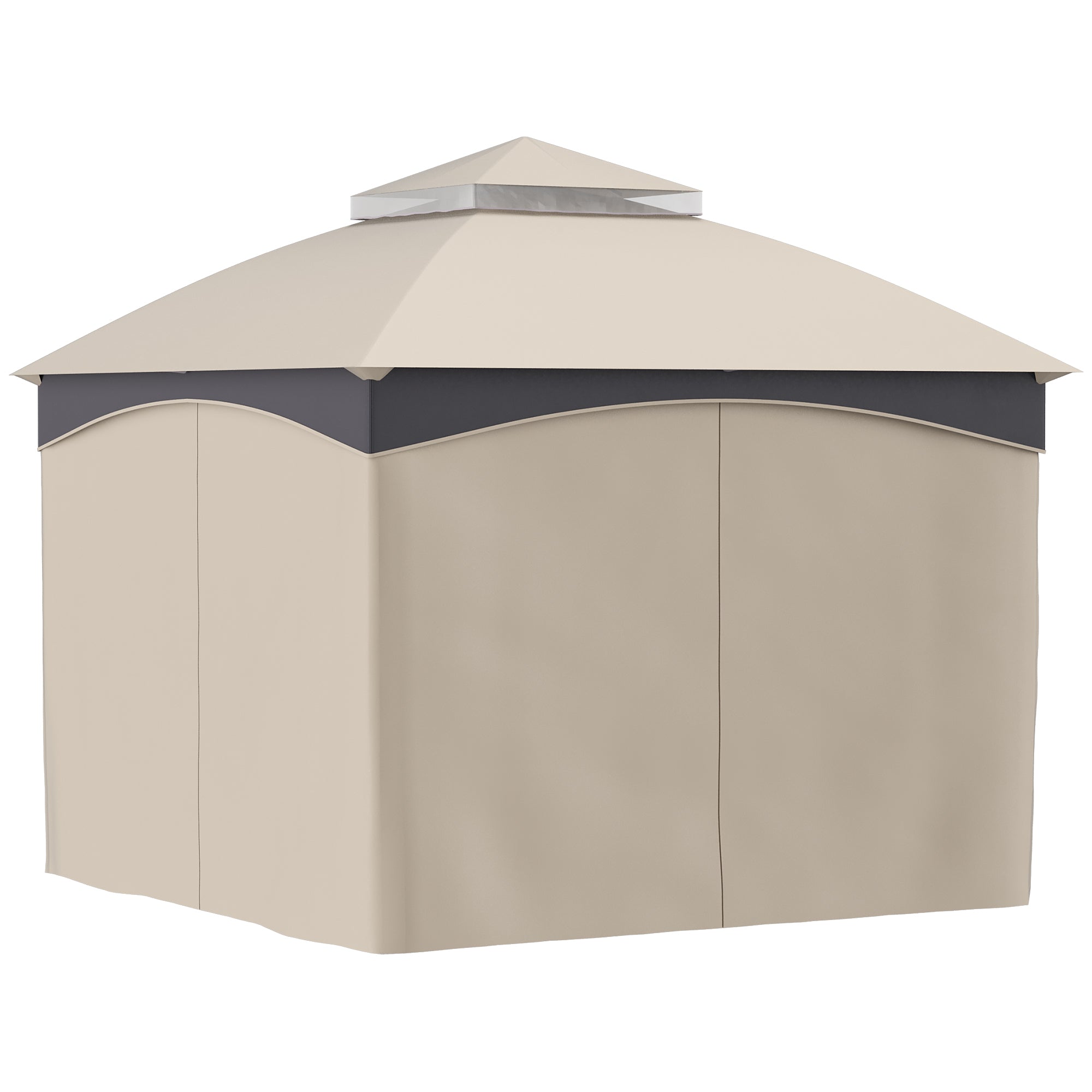 Gazebo da Giardino 3x3m con Tende e Zanzariere in Acciaio Beige e Grigio