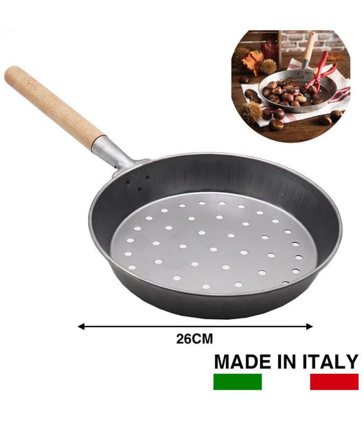 Padella Per Caldarroste In Acciaio Al Carbonio Diametro 26 Cm Accessorio Cucina         