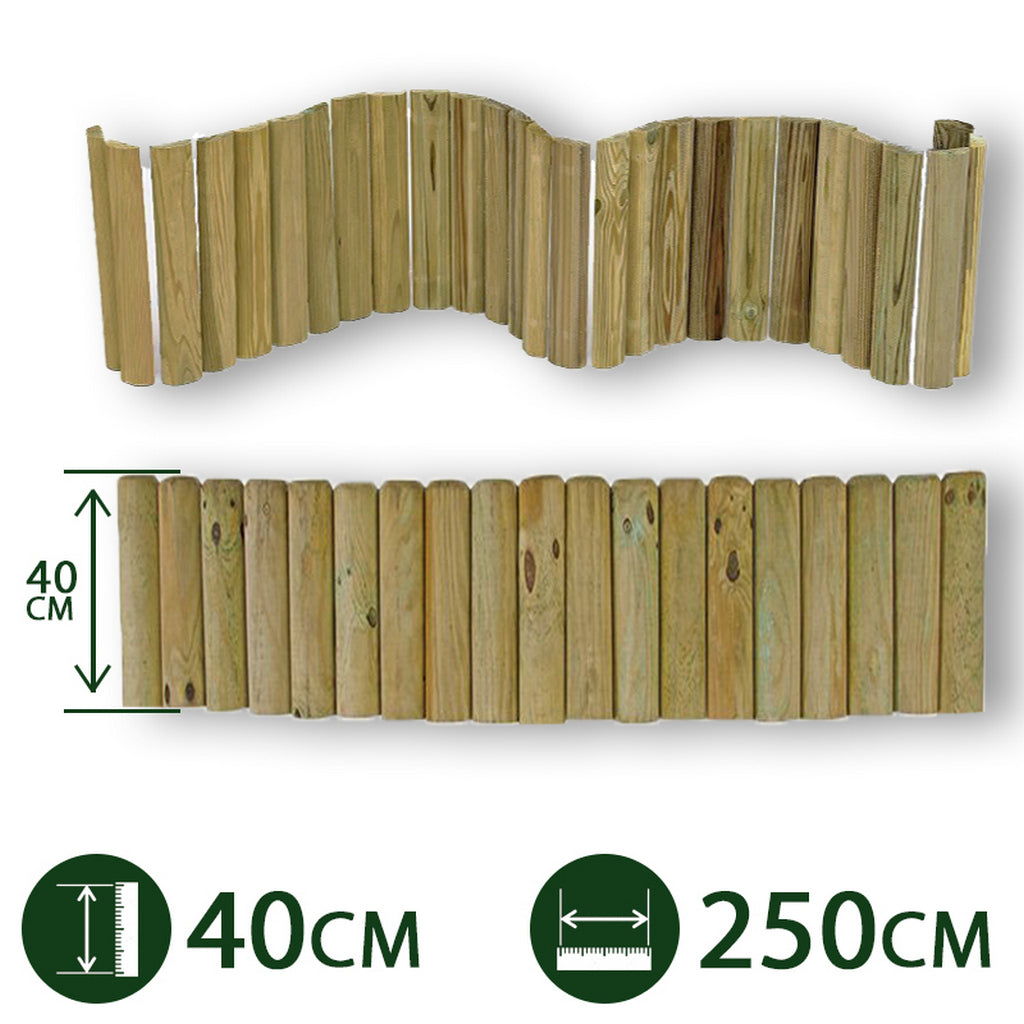 2Pz Bordure Per Aiuole Rollborder Srotolabile  5 Cm 250 X 40 H In Legno Di Pino Impregnato Per Fioriere Giardini Aiuola Fiori cod Nxt 8899