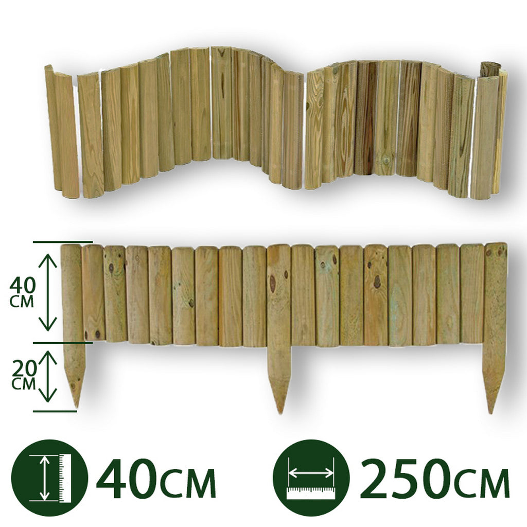 2pz bordure per aiuole "flessibile" ø 5 cm 250 x 40 h in legno di pino impregnato da esterno per fioriere giardini aiuola cod:ferx.pali.26.stock