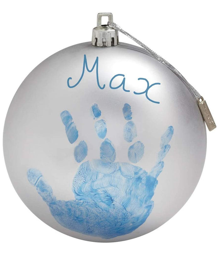 Pallina Di Natale Decorazione Natalizia Per Albero Con Kit Impronta Calco Mano  Grigio       