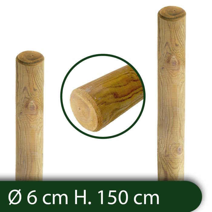 pali in legno ø cm 6 altezza cm 150 h tondi senza punta trattati impregnati per recinzione per staccionata/steccato palo tondo cod:ferx.reti.21.4.s