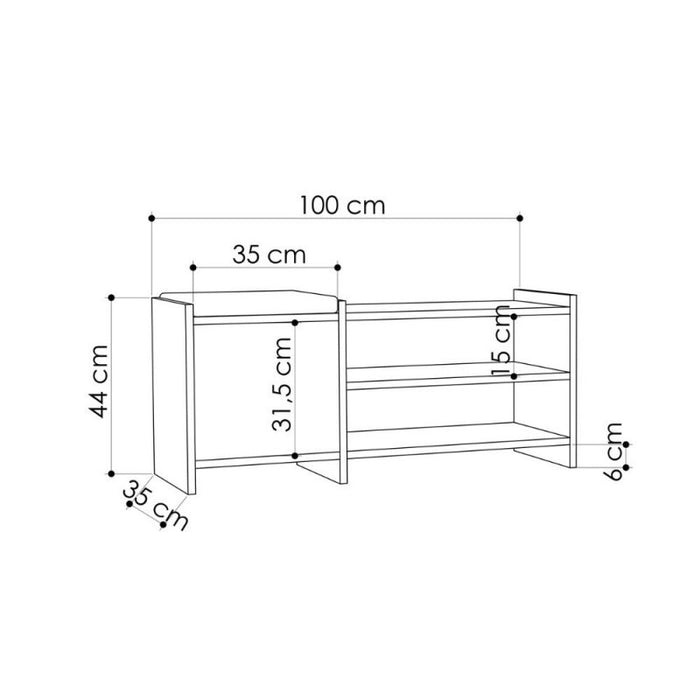 Panca scarpiera con anta e ripiani Sunno rovere 100x35x44