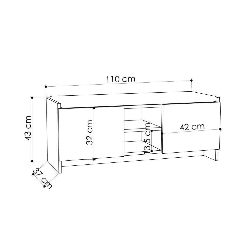 Scarpiera Panca 110x37x43 cm in MDF Zulla Bianco