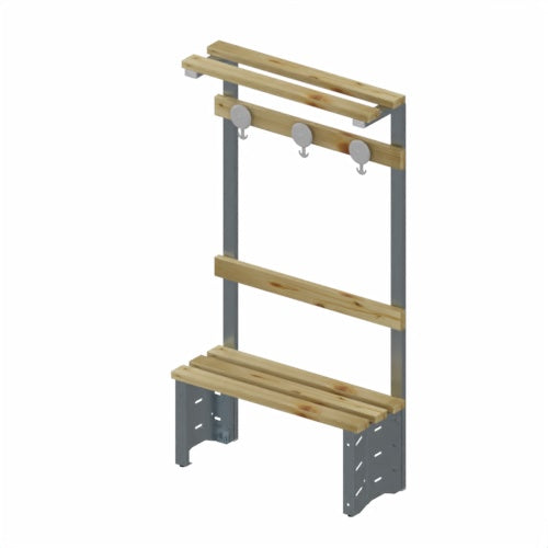 Panca per spogliatoio zincato e legno naturale con appendiabiti e portaborse cm. 100 