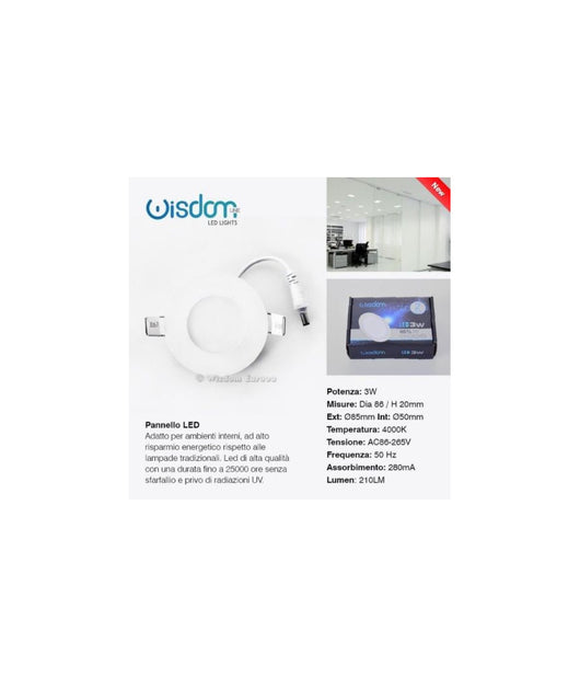 Pannello A Led Tondo O Quadrato Ad Da Incasso Luce Fredda Calda Neutra Wisdom  -bianco Caldo-3 Watt -tondo    -