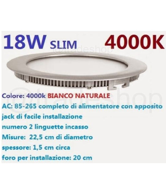 Pannello Faretto Led 18w Ad Incasso Slim Luce Bianca Calda Neutra Tondo Quadrato         