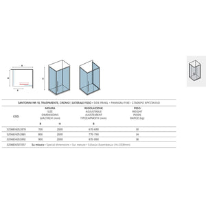 Pannello laterale fisso santorini nr-10 trasparente cromo o nero, colore nero, dimensioni 70cm