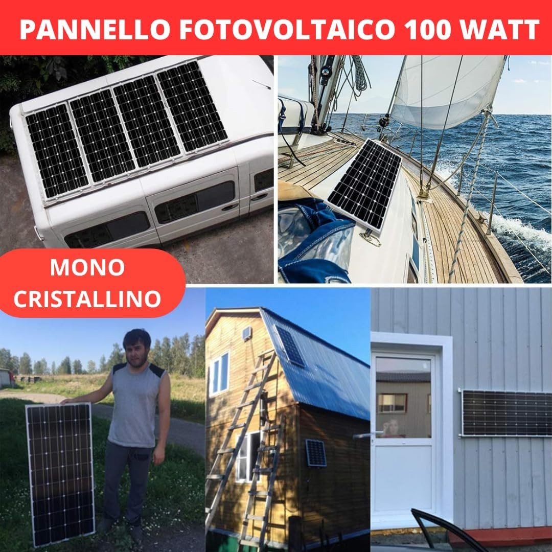 Pannello solare 12v 100W, Pannello Fotovoltaico Monocristallino