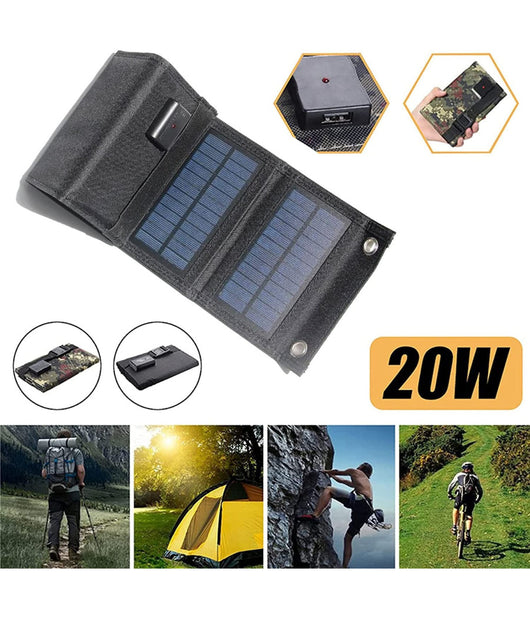 Pannello Solare Pieghevole 20w Caricabatterie Telefono Campeggio Trekking Usb 5v         