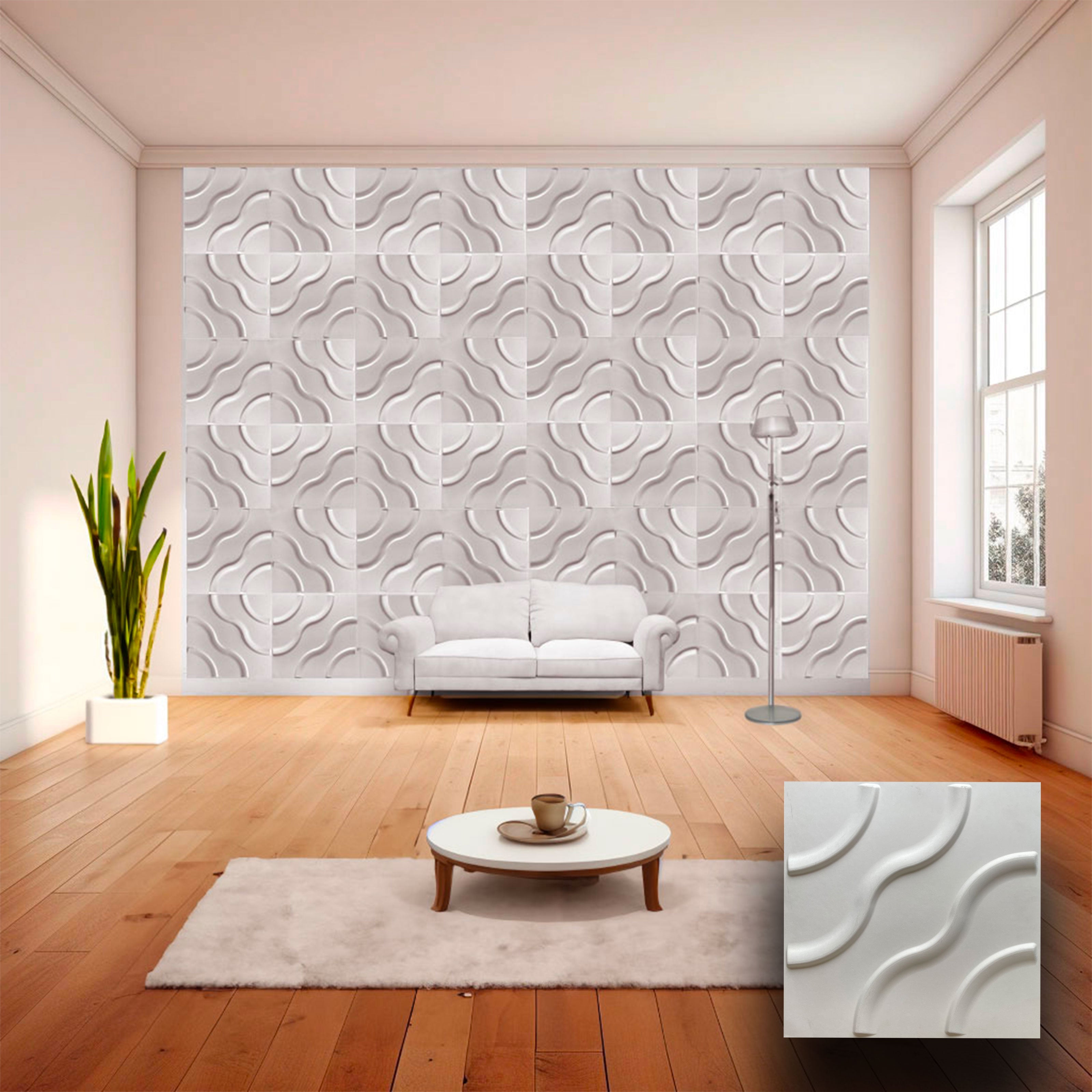 €1,99 Pannello in fibra naturale a parete 3D, rivestimento di lusso 3D 50X50cm BIANCO verniciabile FIORI