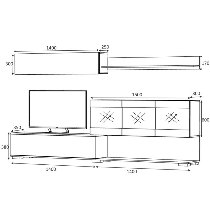 Parete attrezzata cemento beton Aktif 280x180 cm