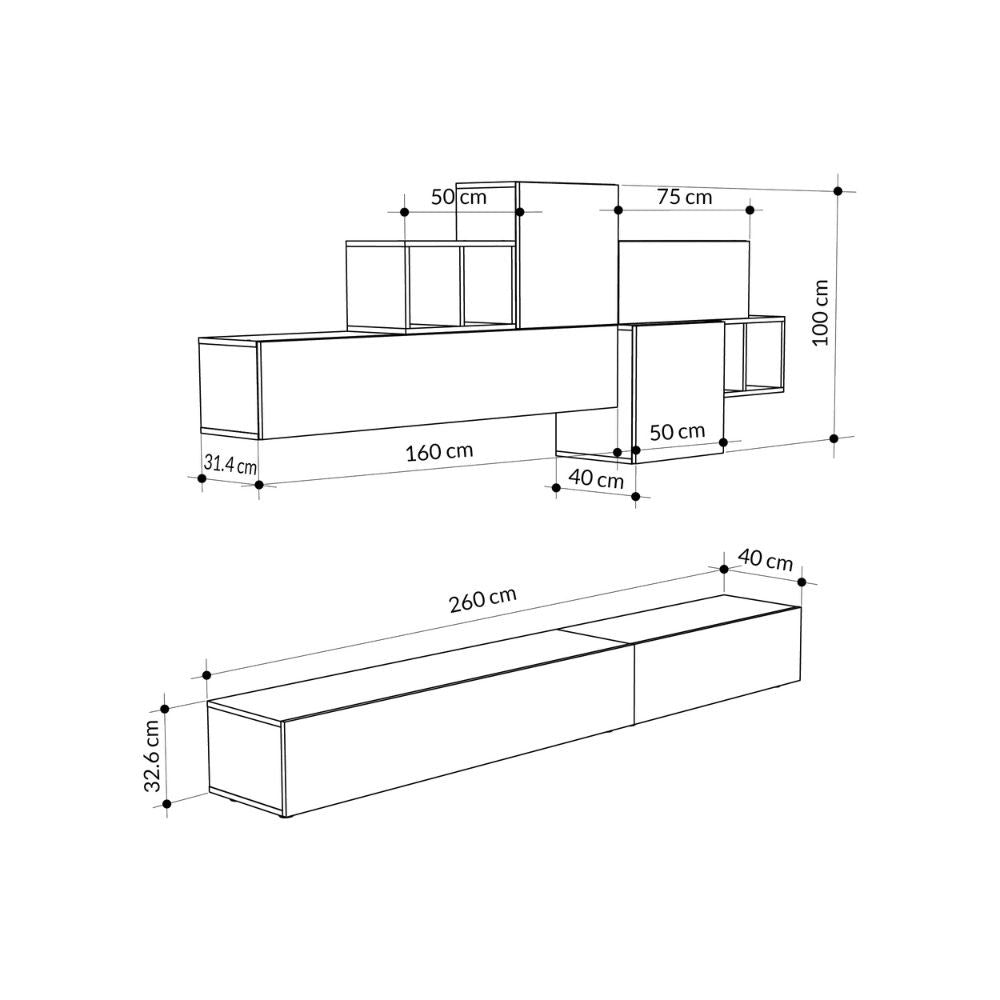 Parete Attrezzata Soggiorno 260 cm in MDF Tromen Antracite e Bianco