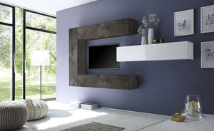 Parete attrezzata moderna di design, Rovere Grigio, Ossido e Bianco Lucido - 278x169 cm, ZLCCB3-GB