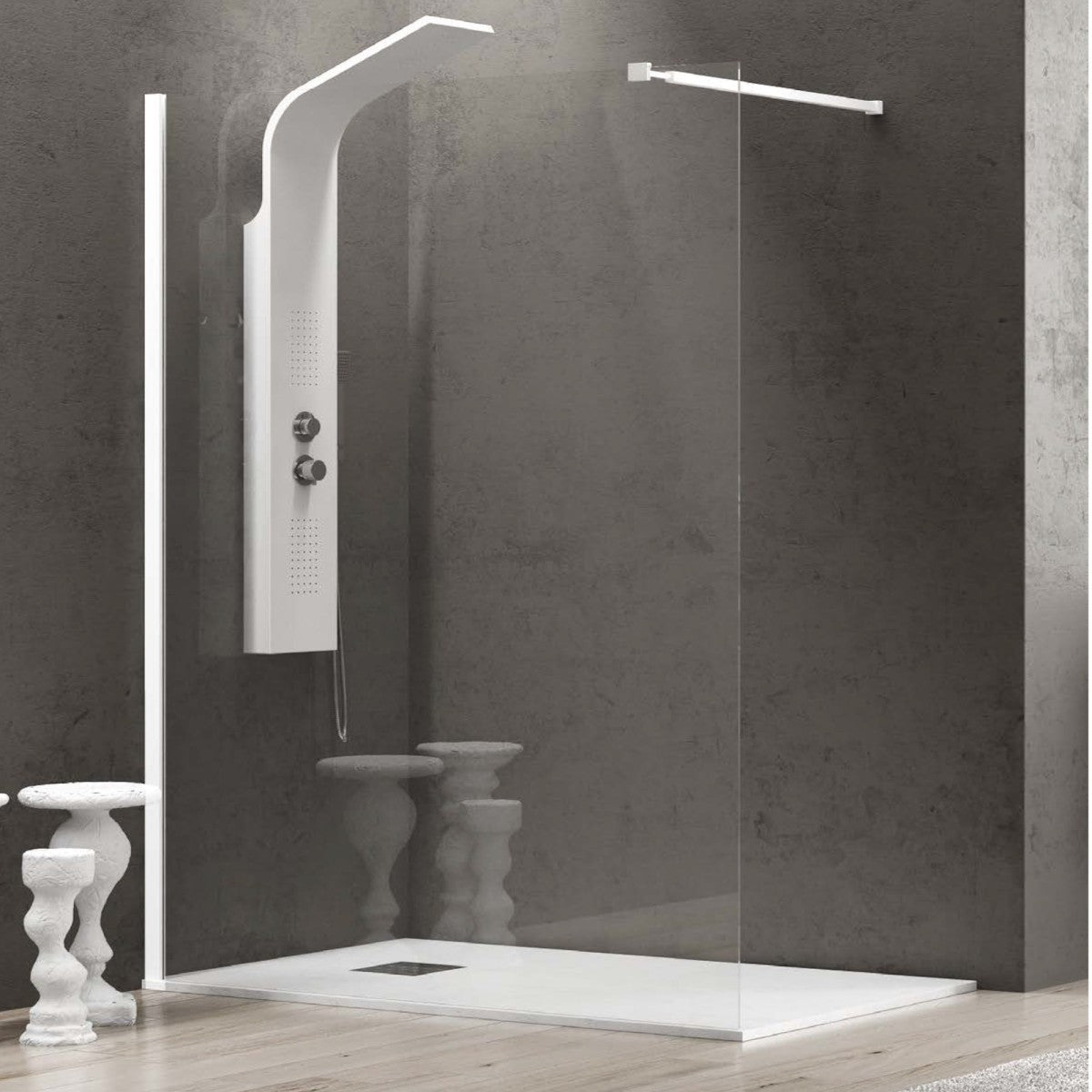 Parete doccia walk-in cristallo trasparente h200cm 8mm profilo bianco, misura 110