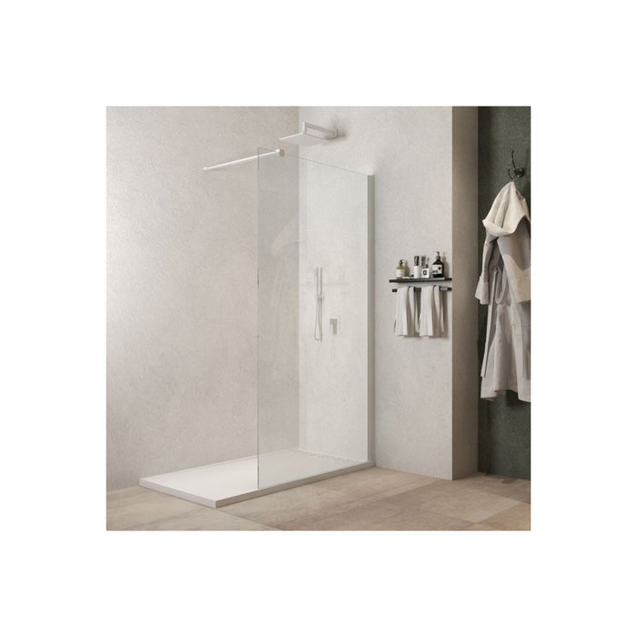 Parete doccia walkin anticalcare 8mm h200 profilo bianco opaco lucido gardenia, dimensioni 140cm