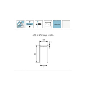 Parete doccia walkin anticalcare 8mm h200 profilo bianco opaco lucido gardenia, dimensioni 140cm