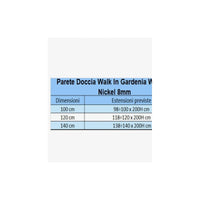 Parete doccia walkin anticalcare 8mm h200 profilo nickel spazzolato gardenia, dimensioni 120cm