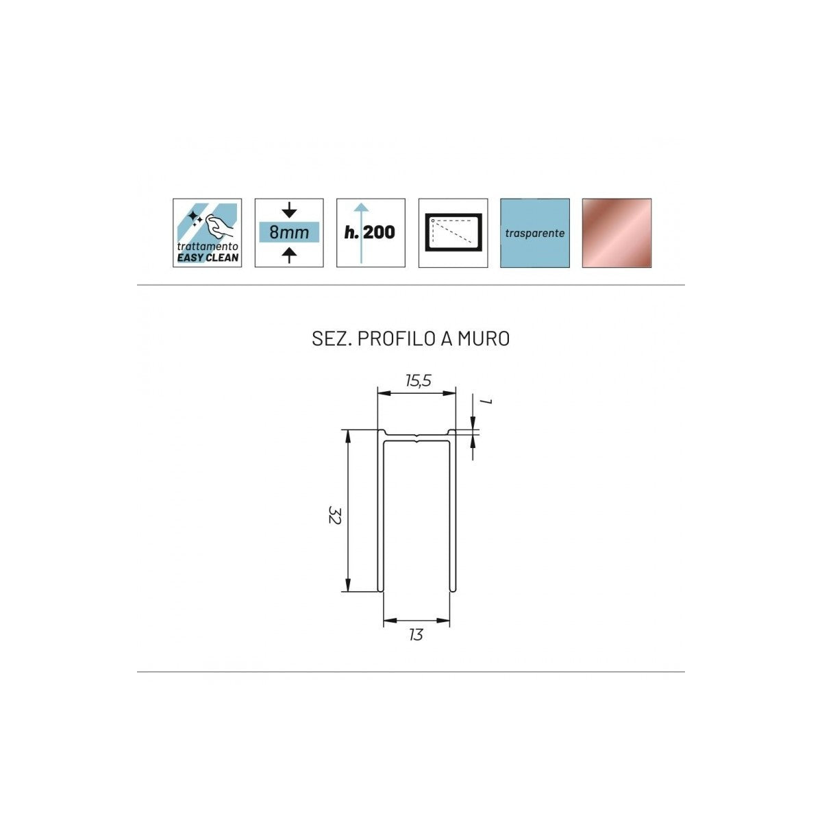 Parete doccia walkin anticalcare 8mm h200 profilo oro rosa lucido gardenia, dimensioni 120cm